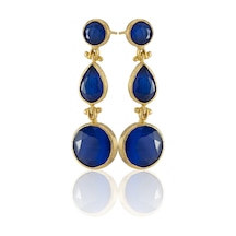 Kadir Jewellery 22 Ayar Altın Kaplama Vintage Küpe -el İşçiliği Ve Hipoalerjenik Küpe Parlement Mavisi