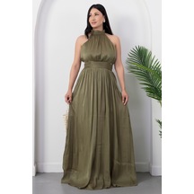 Kalopya Halter Yaka Şifon Elbise Grs4128 Yesıl