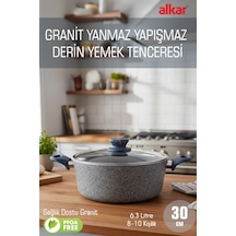 30 Cm Bio Granit Büyük Boy Derin Yemek Tenceresi Yanmaz Yapışmaz Derin Tencere Siyah