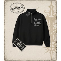 Tarzsokak Gotik & Grunge Streetwear Bornt To Be A Plot Yarım Fermuarlı Sweatshirt Siyah