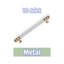 Nesli Alüminyum Metal Lüks Modern Mobilya Çekmece Mutfak Dolabı Kulpu Beyaz-altın 224mm 10 Adet Beyaz - Altın