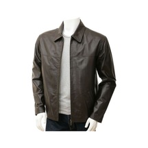 Hakiki Kuzu Derisi Fermuarlı Erkek Deri Ceket Kahverengi Kahverengi