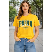 Herkesemoda Proud Baskı Detaylı Basic T-shırt Sarı