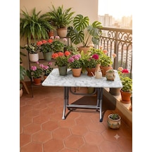Teknor 60x90 Cm Ahşap Katlanır Masa Metal Ayaklı Portatif Çok Amaçlı Balkon, Bahçe Ve Mutfak Masası Beyaz