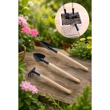 Metal 3 Parça Mini Bitki Bahçe Hobi Saksı Bakım Kazma Kürek Tırmık Set Cin702