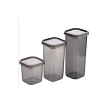 3 Adet 3 Boy Siyah Saydam Plastik Kavanoz Saklama Kabı Kapaklı Kare Model Crchmgo Çok Renkli