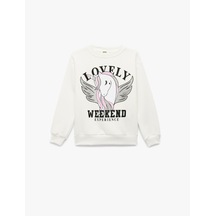 Koton Üç İplik Şardonlu Unicorn Baskılı Uzun Kollu Bisiklet Yaka Sweatshirt Ekru 6wkg10071ak Ekru