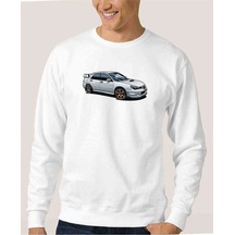 Subaru Impreza Stı Beyaz Baskılı Beyaz Erkek Örme Sweatshirt