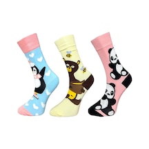 Me-vo 3'lü Unısex Sevimli Hayvan Temalı Penguen, Ayı Ve Panda Tasarımlı Esnek Nem Alabilen Pamuklu Spor Soket Çoraplar Çok Renkli
