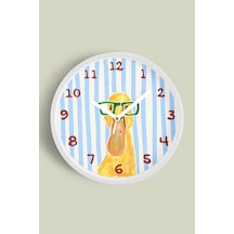 Gözlüklü Ördek Modern Çocuk Odası Duvar Saati - 35cm - Önü Camlı Beyaz Kasa - Sessiz Mekanizma Beyaz