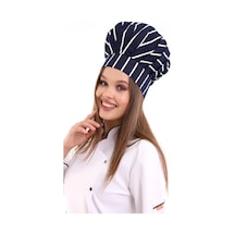 Lacivert Beyaz Çizgi Desenli Aşçı Mantar Şapka - Unisex-Standart-Tek Parça