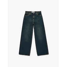 Koton Rahat Kalıp Düz Paça Düğmeli Cepli Denim Pantolon - Loose Straight Fit Jean Koyu İndigo 6sal40099md İndigo