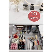 10 Parça Şeffaf Çekmece İçi Düzenleyici - Banyo Makyaj Ve Takı Organizer Mega Set Şeffaf