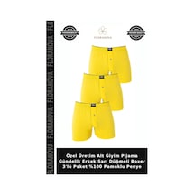 Floranova Özel Üretim Alt Giyim Pijama Gündelik Erkek Sarı Düğmeli Boxer 3'lü Paket %100 Pamuklu Penye