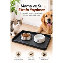 Kedi Köpek Mama Su Kabı Altlığı Yüksek Kenarlı Hazneli Tepsi Su Ve Mama Dökülmesini Önleyici Plastik Mat