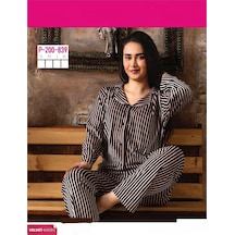 Sude Kadın Kışlık Gömlek Yaka Kadife Çizgili Pijama Takımı P200/839 - 1 Adet 001