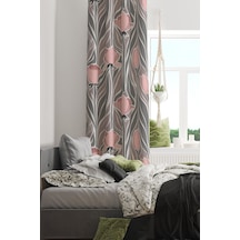 Mirror Flowers 1 Desenli Süet Oturma Odası Salon Fon Perde Baskılı Ekstrafor Büzgü Tek Kanat Çok Renkli