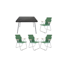Bofigo 60x80 Granit Katlanır Masa + 4 Adet Katlanır Sandalye Kamp Seti Bahçe Balkon Takımı Yeşil