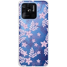 Redmi 10c Kapak Floral Pudra Tasarımlı Şeffaf Kılıf