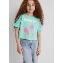 Mavi Mickey Mouse Baskılı Mavi Kız Çocuk T-shirt M7610332-71673 Mavi