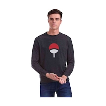 Uchiha Clan Baskılı Füme Antrasit Erkek Örme Sweatshirt