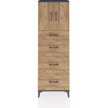 Arges Dolap 2 Raflı 4 Çekmeceli 2 Kapaklı 60x30x182 Antrasit-çam Antrasit