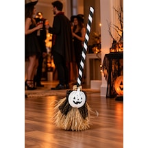 Halloween Cadılar Bayramı Dans Eden Yürüyen Süpürge Sesli Işıklı Beyaz Balkabağı Dekoru 79 Cm Diğer