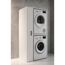 Rudu Sera Çamaşır Ve Kurutma Makinesi Dolabı, Banyo Dolabı 92x65x184 Cm 1 Kapaklı 5 Raflı-beyaz