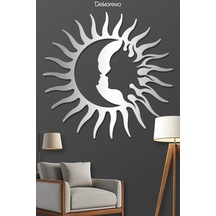 Ay Ve Güneş Metal Duvar Tablosu - Gümüş - 75 X 75 Cm