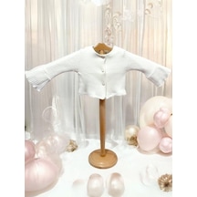 Kız Çocuk Kolları İspanyol Kol Düğmeli Hırka-15214 Ekru