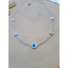 Dali Shop Nazar Boncuklu Çelik Yonca Zincir Kolye Gümüş