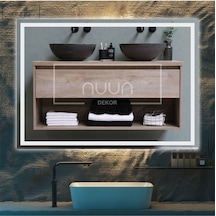 Nuun Dekor 80x60cm Beyaz Ledli Dekoratif Banyo Aynası Kumlamalı Duvar Aynası Trafolu Beyaz