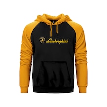 Lamborghini Gold Logo Text Sarı Renk Reglan Kol Sweatshirt / Hoodie