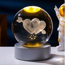 Cam Hologram Led Işıklı Küre, Sevgiliye Ve Doğum Gününe Özel Hediyelik Dekoratif Kristal Küre, Rgb Lamba Oklu Çift Kalp