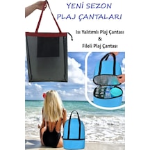Plaj Çantası Ve Fileli Plaj Çantası 2'li Set Seyahat Çantası Isı Yalıtımlı Büyük Boy Mavi