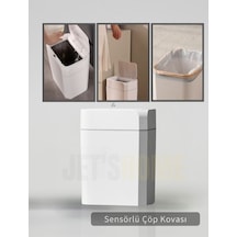 Jet's Home Sensörlü Çöp Kovası Pilli Çöp Kutusu Hareket Algılıyıcı Banyo Mutfak Çöp Atık Kutusu Beyaz