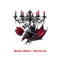 Yarasa Gotik Temalı Ütü İle Yapışan Tekstil Kumaş Tişört Dtf Baskı 3502