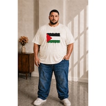 Sngl Tekstil Erkek Büyük Beden Kısa Kollu Filistin Bayrak Baskılı Tişört 3xl 4xl 5xl 6xl 7xl 8xl 9xl Ekru
