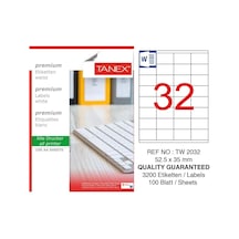 Tanex TW-2032 52.5x35mm Kuşe Laser Etiket 100 Lü Paket