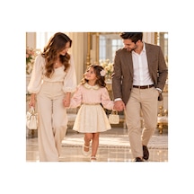Messlife Gold Desenli Zarif Kız Çocuk Elbisesi Beyaz - 930464741 Beyaz