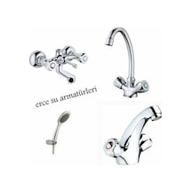 Çevirmeli Banyo + Lavabo + Evye Bataryası + Duş Seti Krom