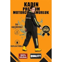 Freedom Storee Kadın Premium Motorcu Kurye Yağmurluk Takım Su Geçirmez Pvc Reflektörlü Siyah Çok Renkli