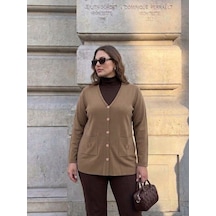 Onno Style Women Cebi Kelebek Taşlı Çelik Örgü Klasik Triko Ceket Vizon