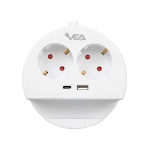 Vea 2'li Telefon Standlı 1 Adet Usb 1 Adet Type-c Girişli 3680 Watt 16 Amper 1.5 Metre Kablolu Anahtarlı Çoklu Priz Golyat Fiş Priz