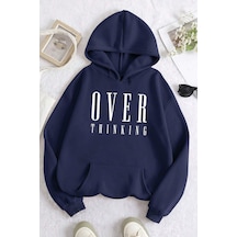 Uyguntarz Over Thinking Baskılı Unisex Oversize Sweatshirt Lacivert