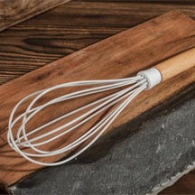 Bambu Saplı Çırpma Teli Mutfak Silikon Çırpıcı Yemek Hazırlık Çırpma Aleti Beyaz 24 Cm Silikon Diğer