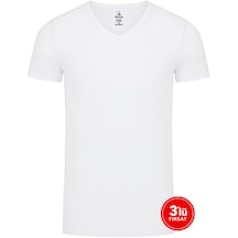 SAM Erkek Modal V Yaka Tshirt 3'lü Paket - Beyaz