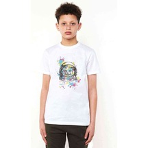 Tshirthane Cattronot Cat Astronot Baskılı Unisex Çocuk Beyaz T-Shirt