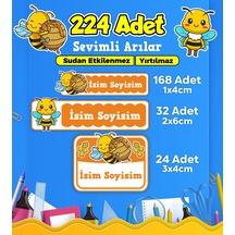 Sevimli Arı Temalı Okul Kreş Kişiye Özel İsim Etiket Seti - Model 441 Çok Renkli