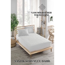 Mona Verde Alez Takımı Yatak Koruyucu Alez+Yastık Alezi 3 Parça %100 Mikrofiber Kapitoneli MNVAFKFK00 Beyaz